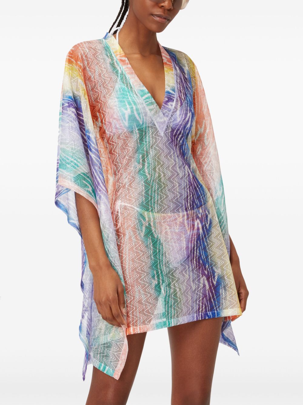 tie dye-print kaftan minidress