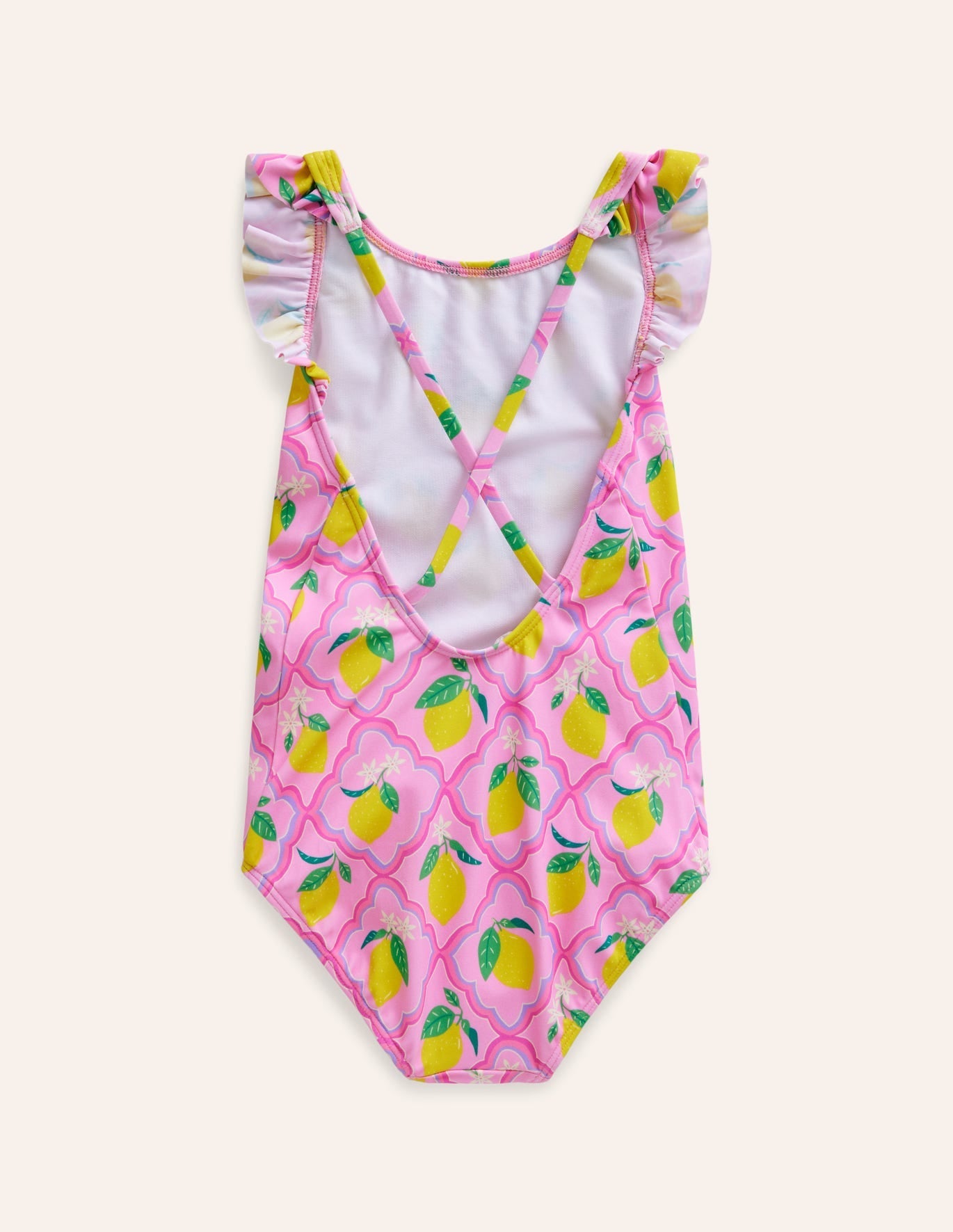 Frill crossback swimsuit pink lemon grove