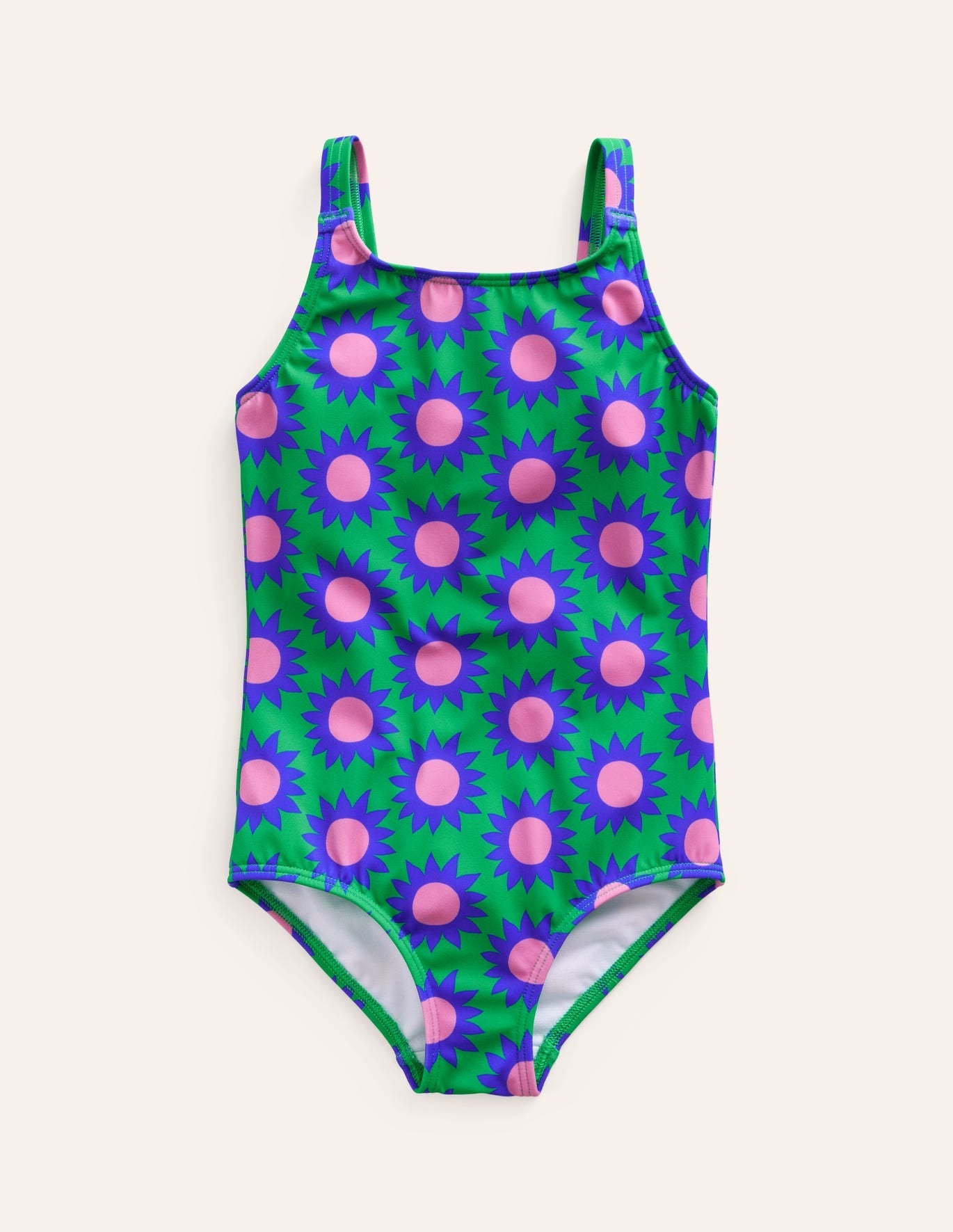 Fun printed swimsuit runner bean sunflower geo