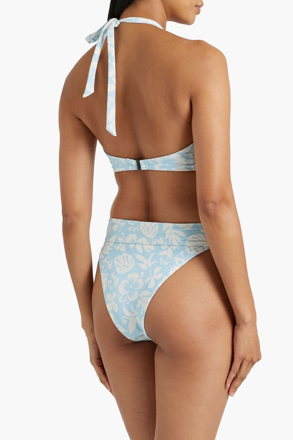 Ruched floral-print halterneck bikini top