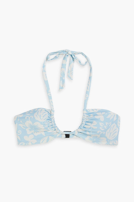 Ruched floral-print halterneck bikini top