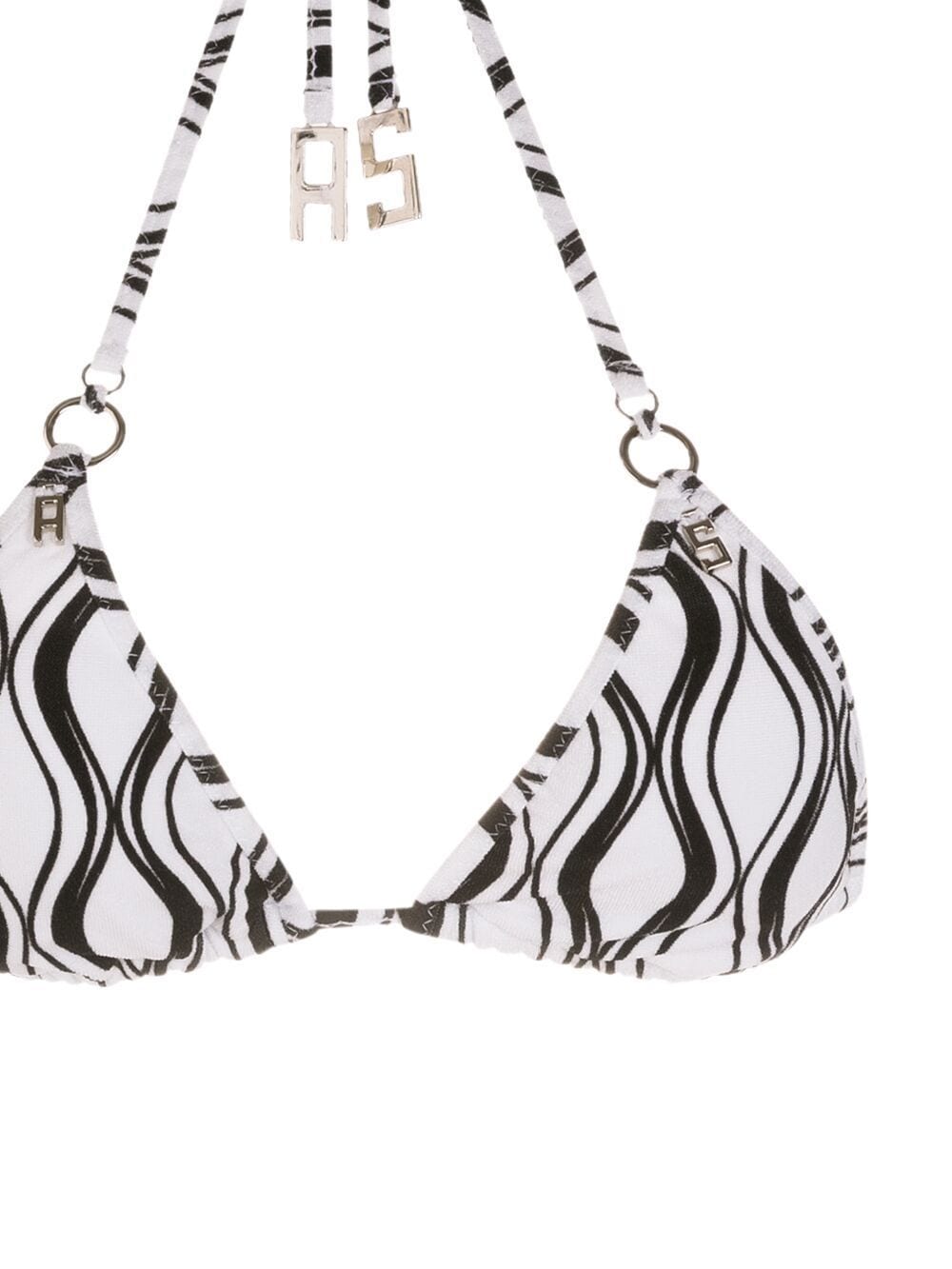wave-print triangle bikini set