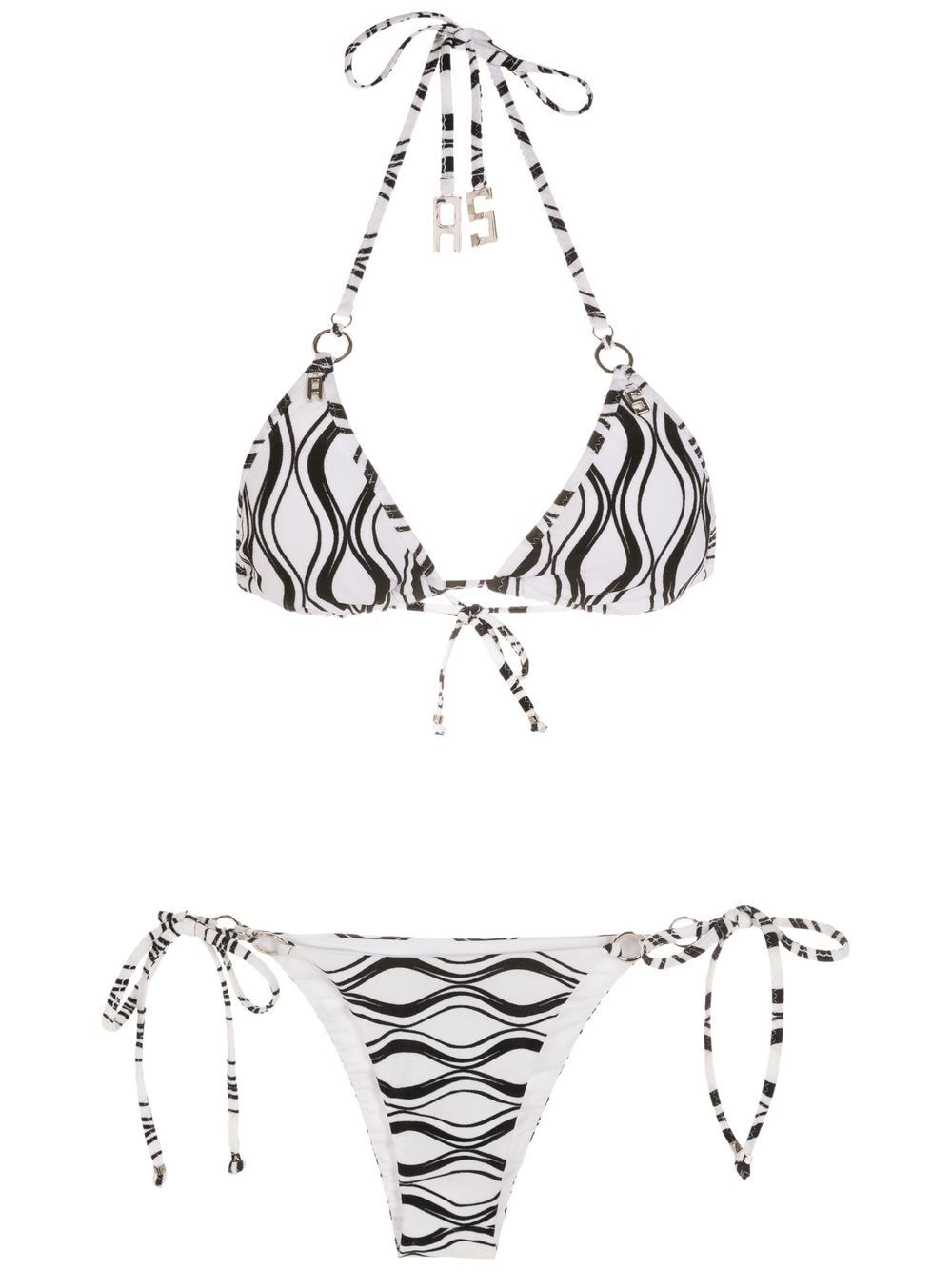 wave-print triangle bikini set