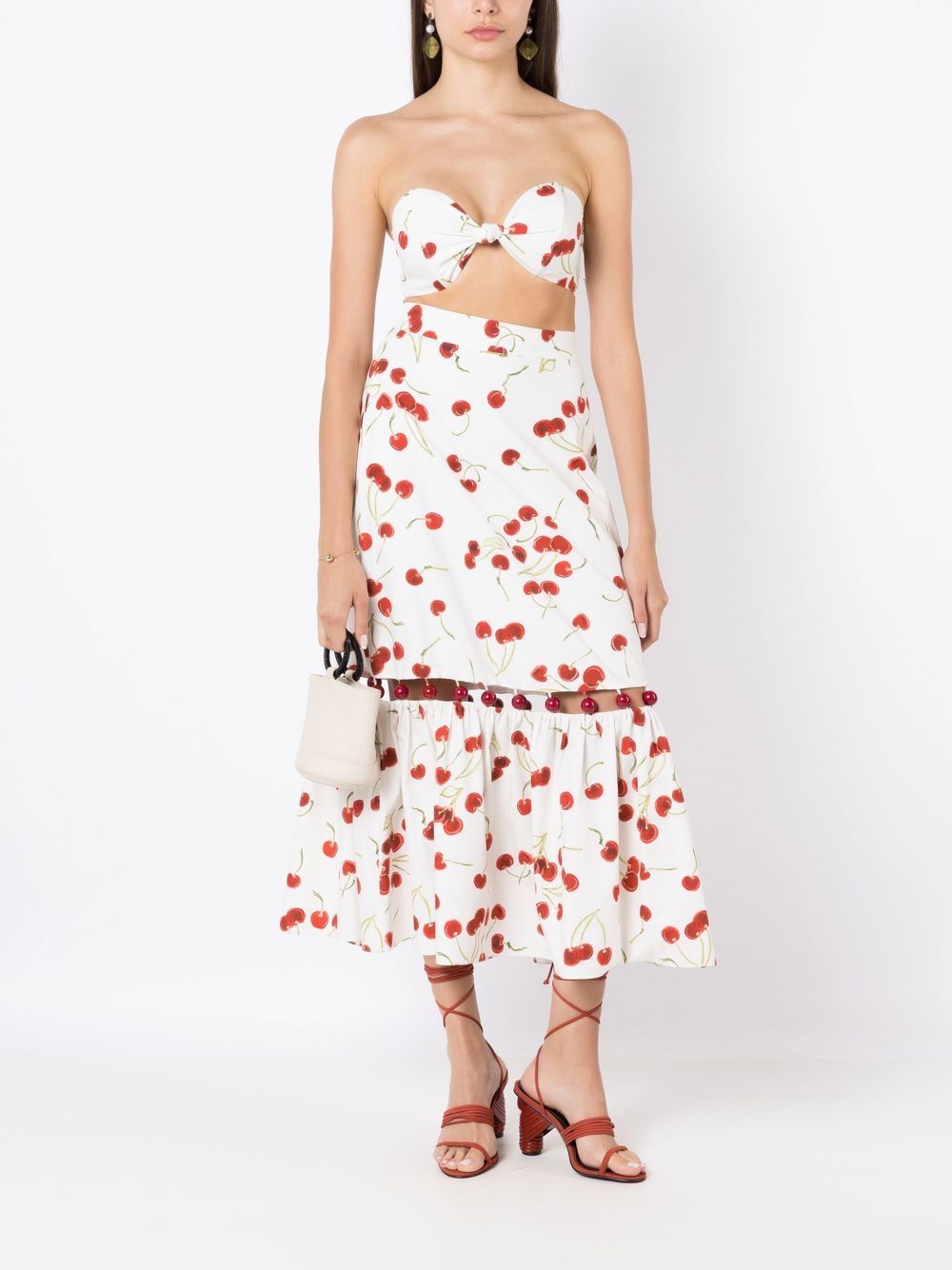 cherry-print strapless crop top