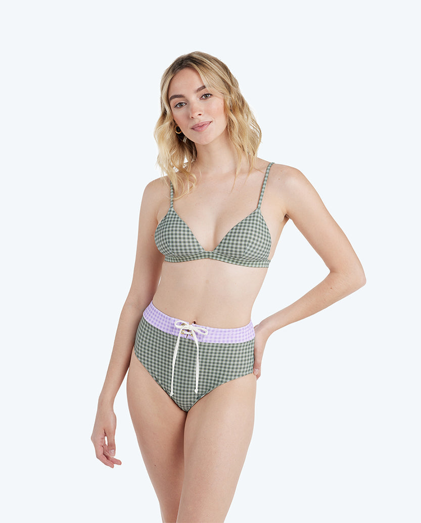The triangle bikini top gingham in lavender & ivy