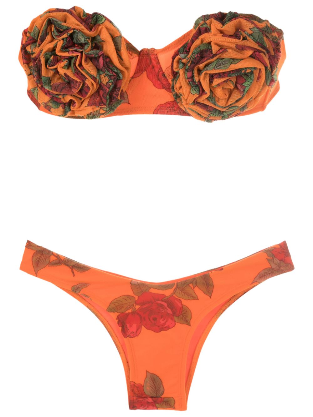 floral-appliqué bustier bikini set