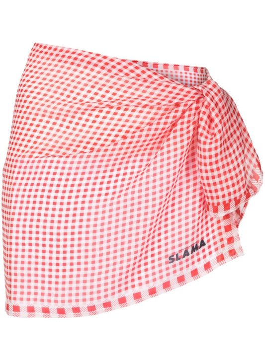 logo-print gingham-check skirt