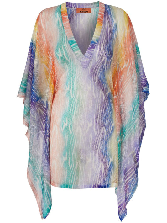 tie dye-print kaftan minidress
