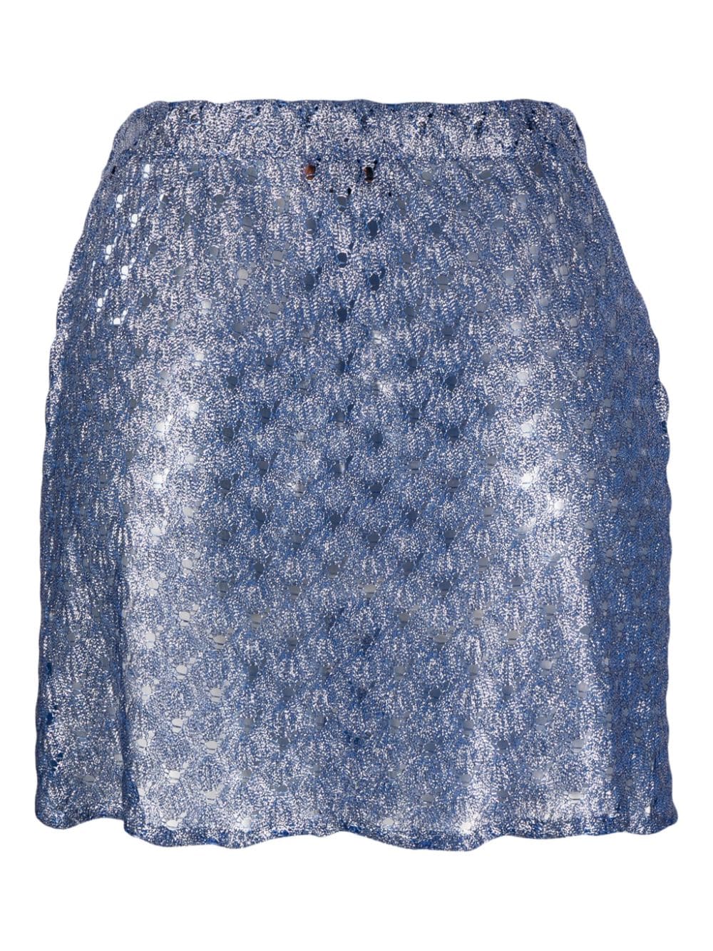 metallic crochet-knit miniskirt