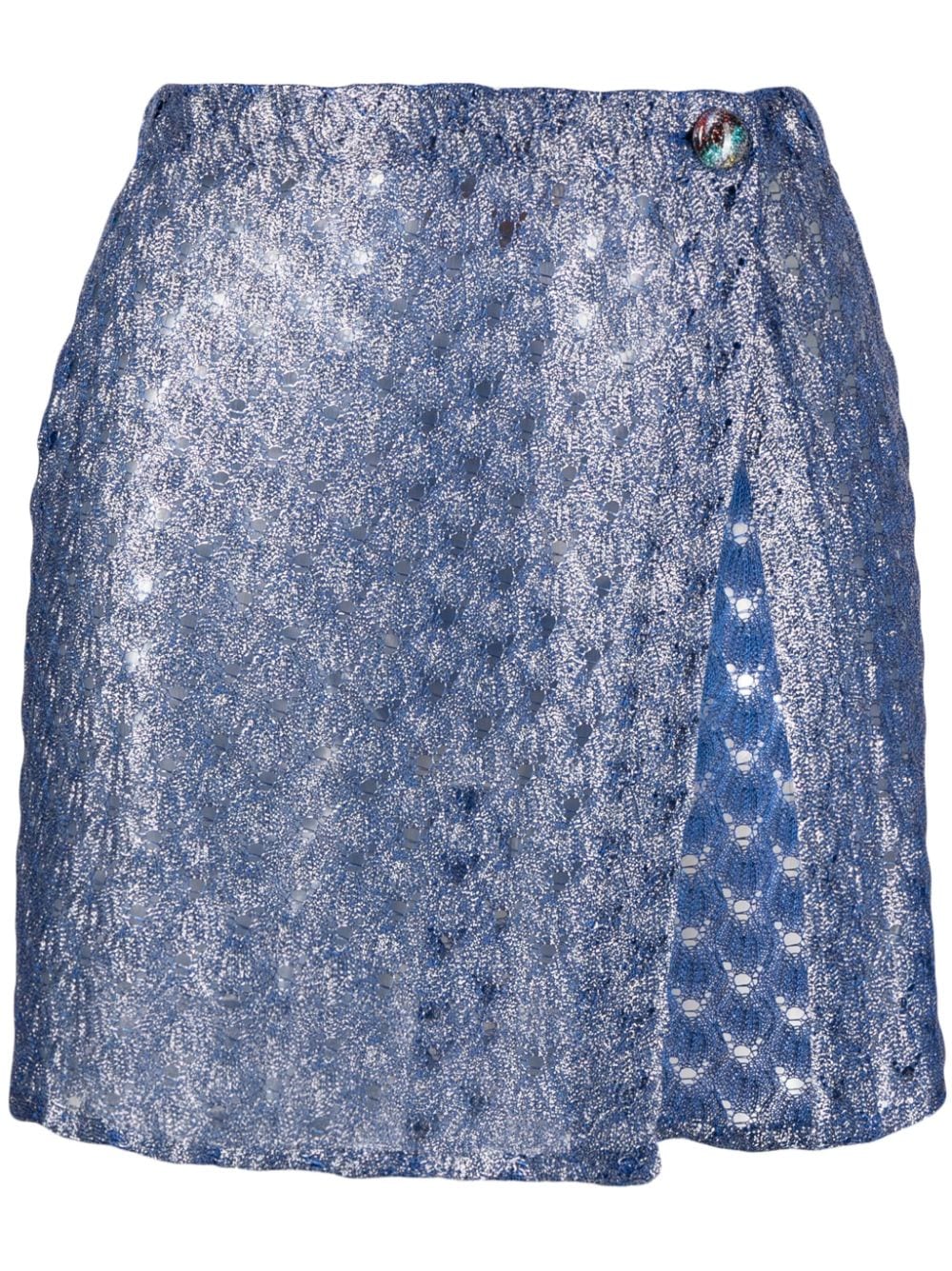 metallic crochet-knit miniskirt