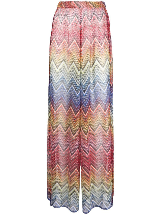 zigzag crochet-knit trousers