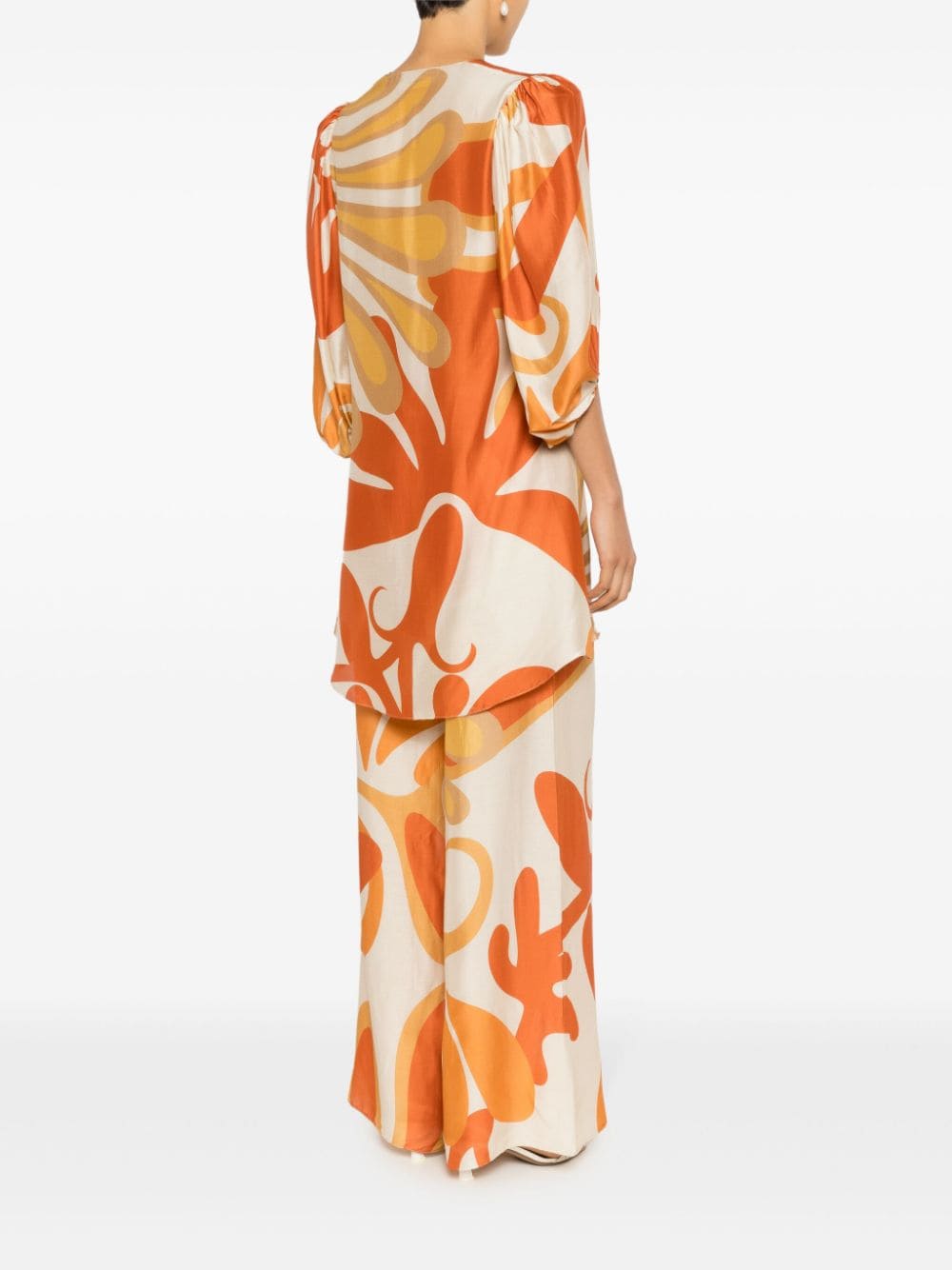 swirl-print front-tie blouse