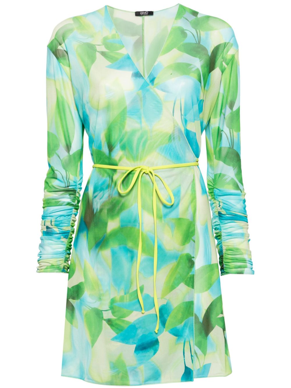 botanical-print wrap dress