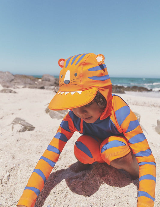 Sun safe swim hat orange tiger