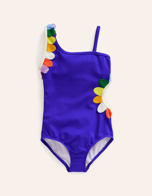 Cut-out flower swimsuit blue heron multi daisy