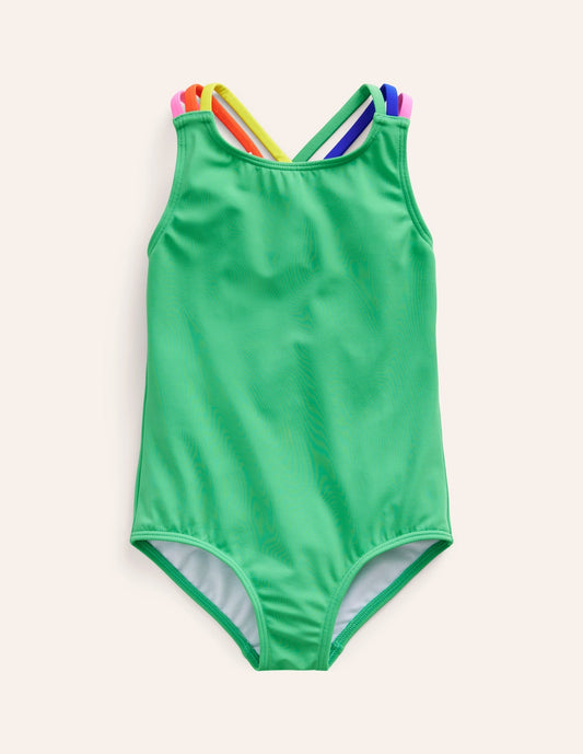 Rainbow cross-back swimsuit pea green