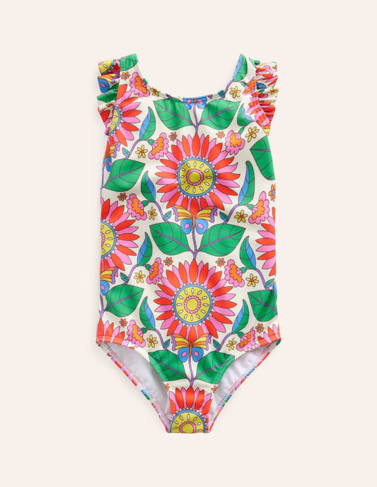 Frill crossback swimsuit multi daisy vine