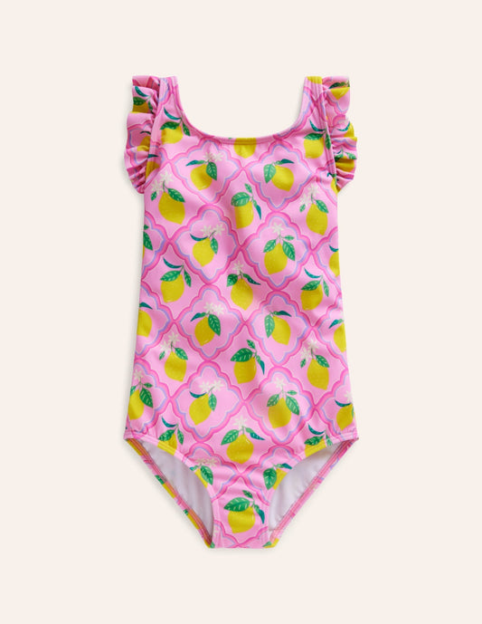 Frill crossback swimsuit pink lemon grove