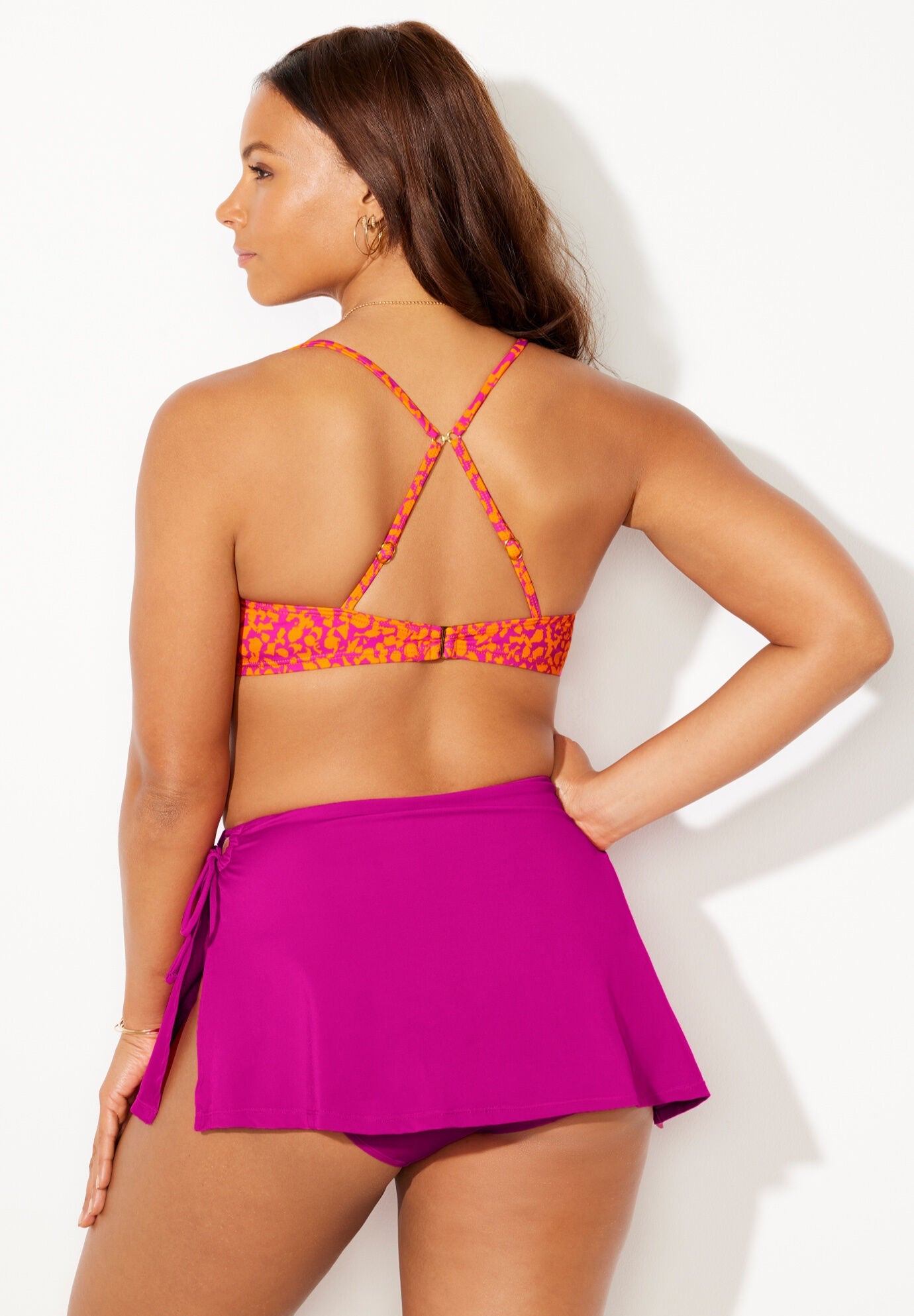 Adjustable underwire push up bikini set with asymmetrical skirt fruit punch papaya & fruit punch