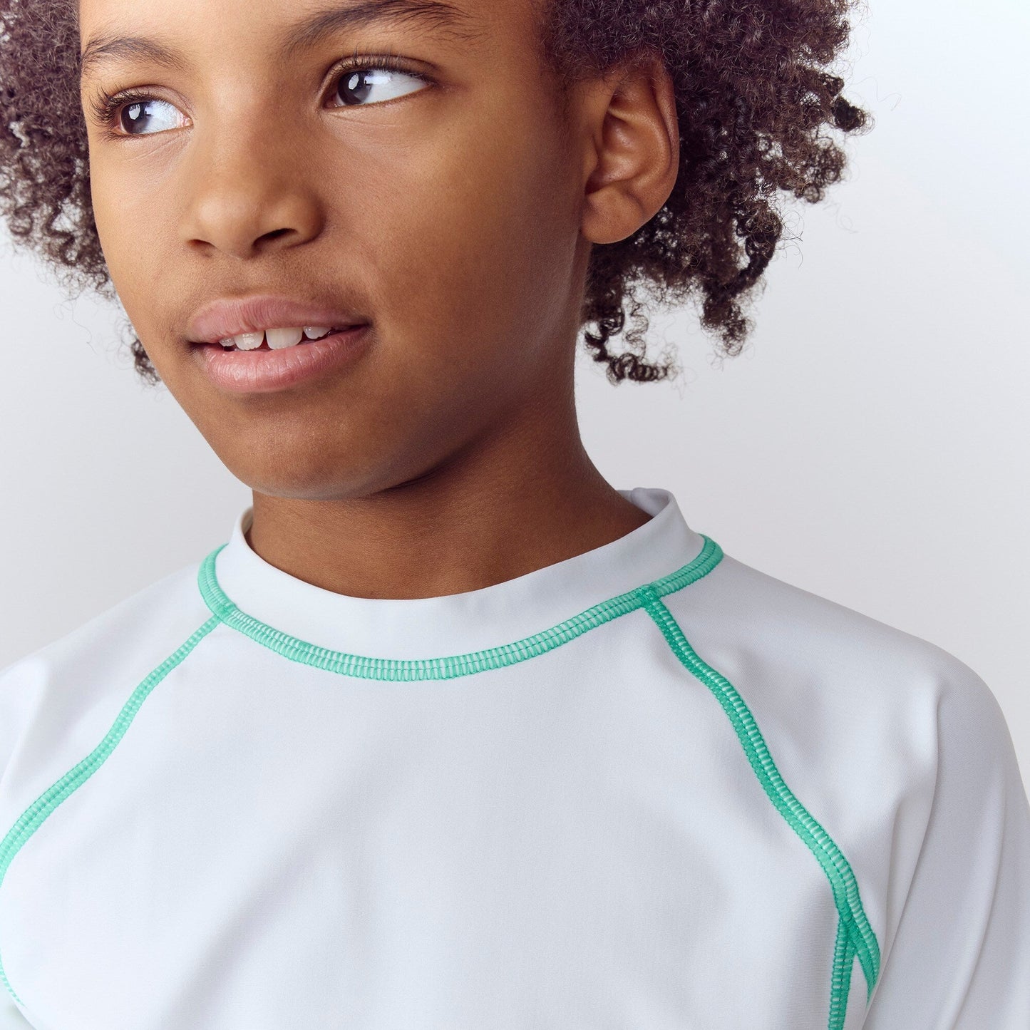 Kids' panel rash guard with upf 50+ white green multi