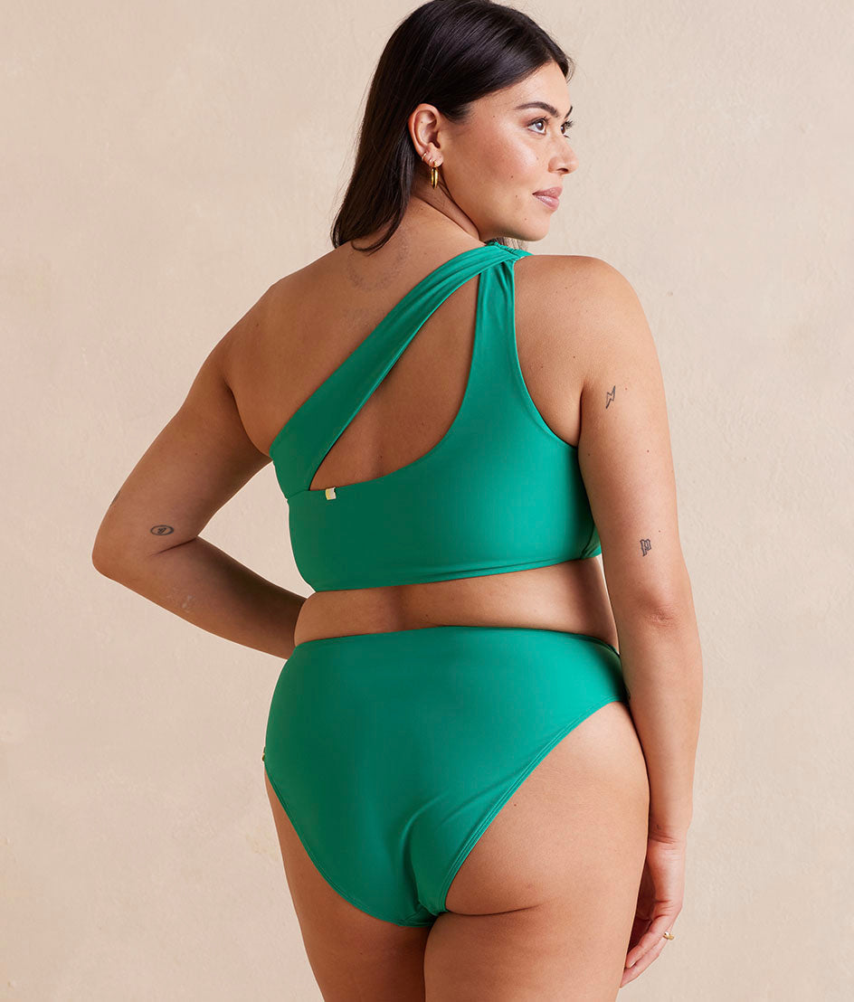 The ruched sidestroke bikini top seaglass